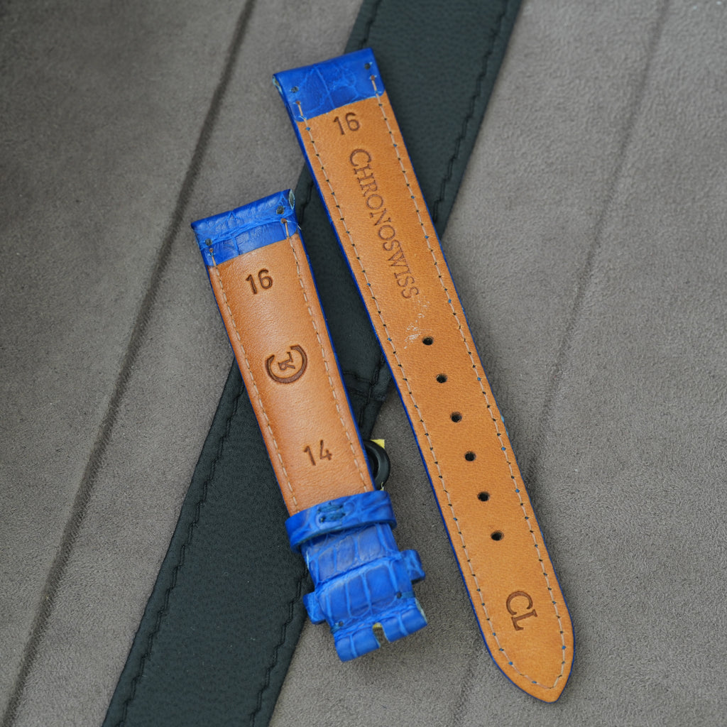 Chronoswiss Lederarmband NOS 16/14mm Blau Krokodil