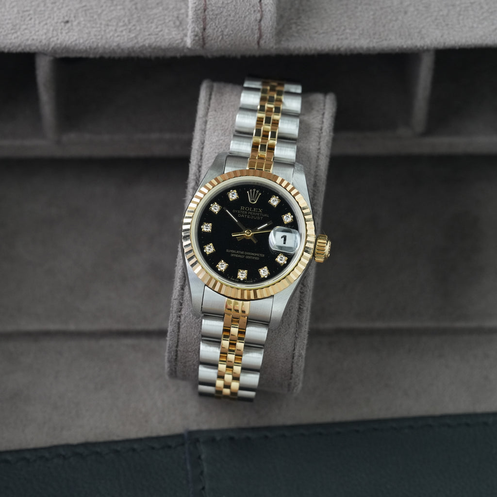 Rolex Lady-Datejust 26mm Ref. 69173 'Schwarzes Diamant-Blatt' Box & Papiere 1993