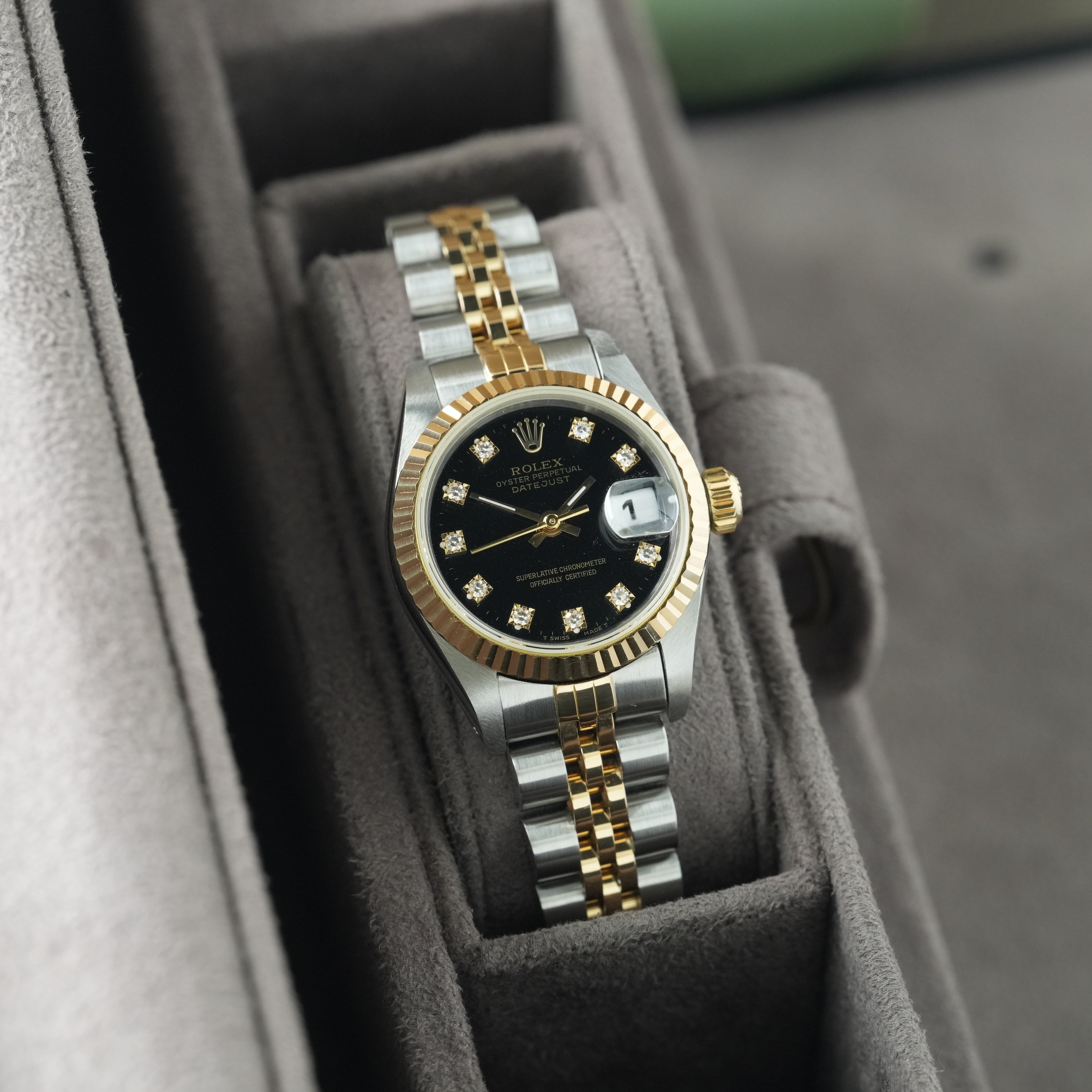 Rolex Lady-Datejust 26mm Ref. 69173 'Schwarzes Diamant-Blatt' Box & Papiere 1993