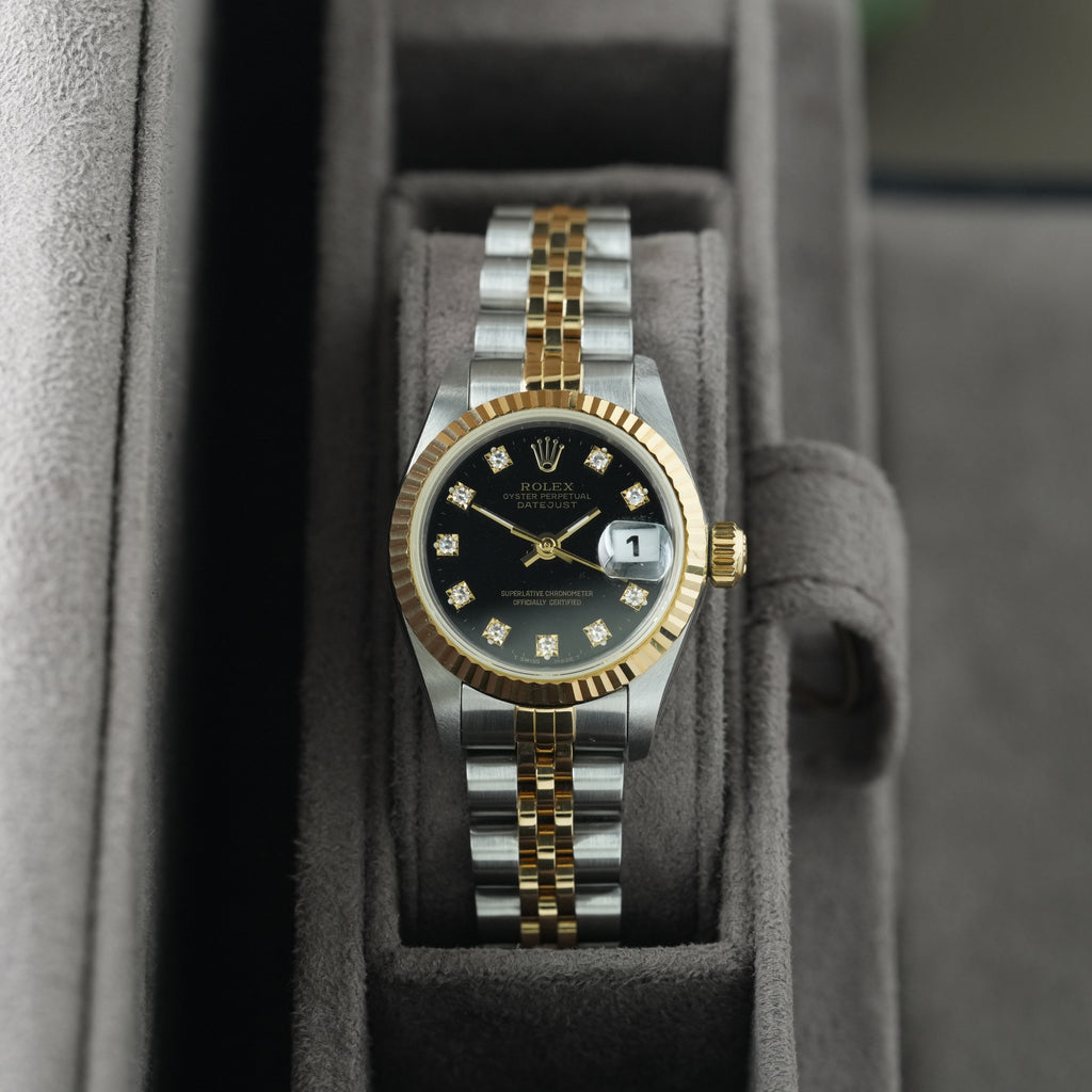 Rolex Lady-Datejust 26mm Ref. 69173 'Schwarzes Diamant-Blatt' Box & Papiere 1993