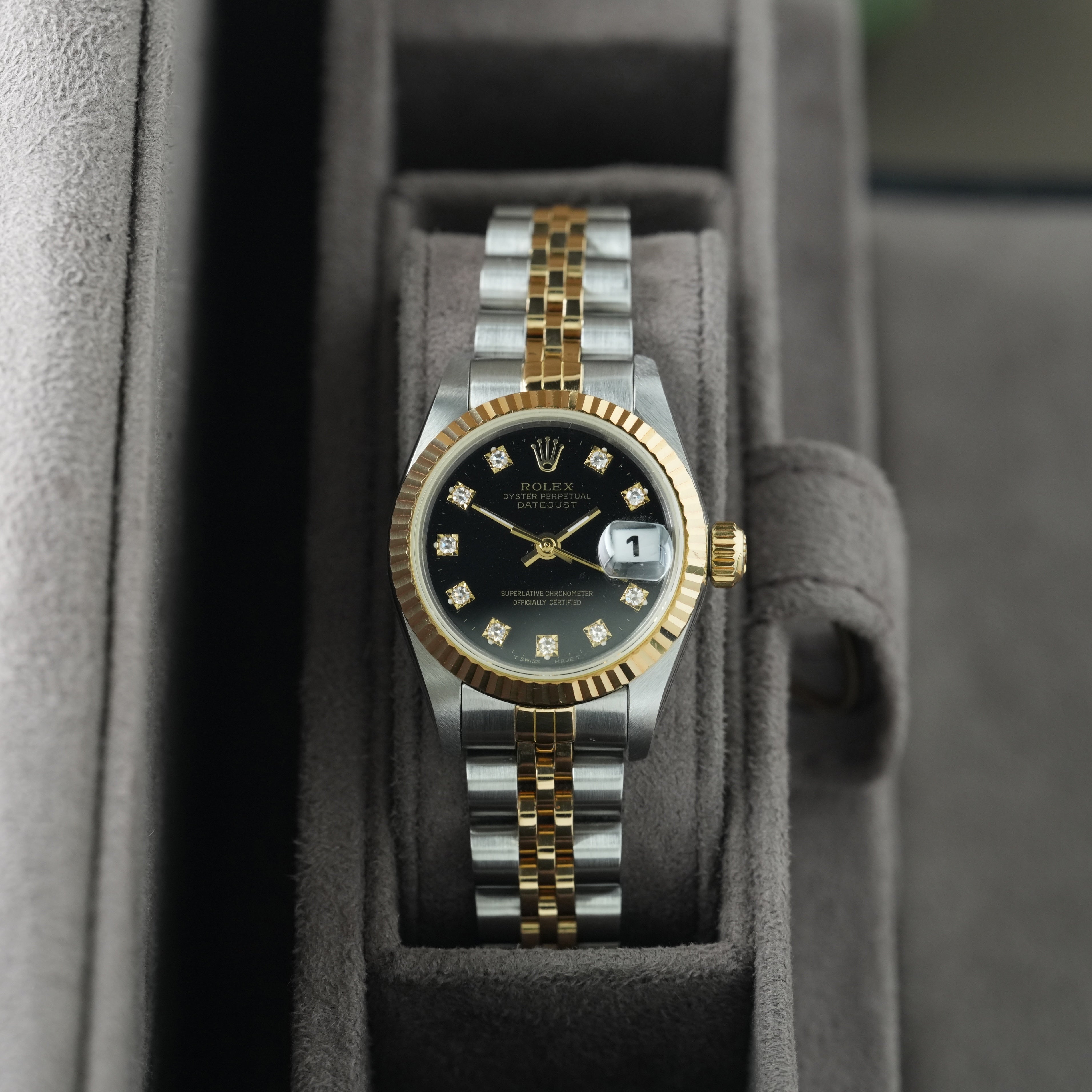 Rolex Lady-Datejust 26mm Ref. 69173 'Schwarzes Diamant-Blatt' Box & Papiere 1993