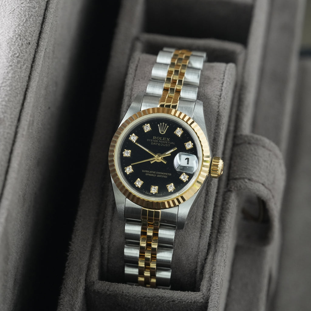 Rolex Lady-Datejust 26mm Ref. 69173 'Schwarzes Diamant-Blatt' Box & Papiere 1993