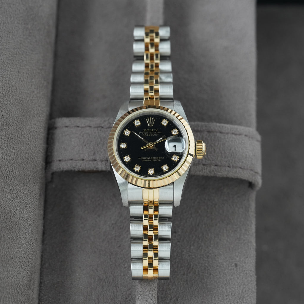 Rolex Lady-Datejust 26mm Ref. 69173 'Schwarzes Diamant-Blatt' Box & Papiere 1993