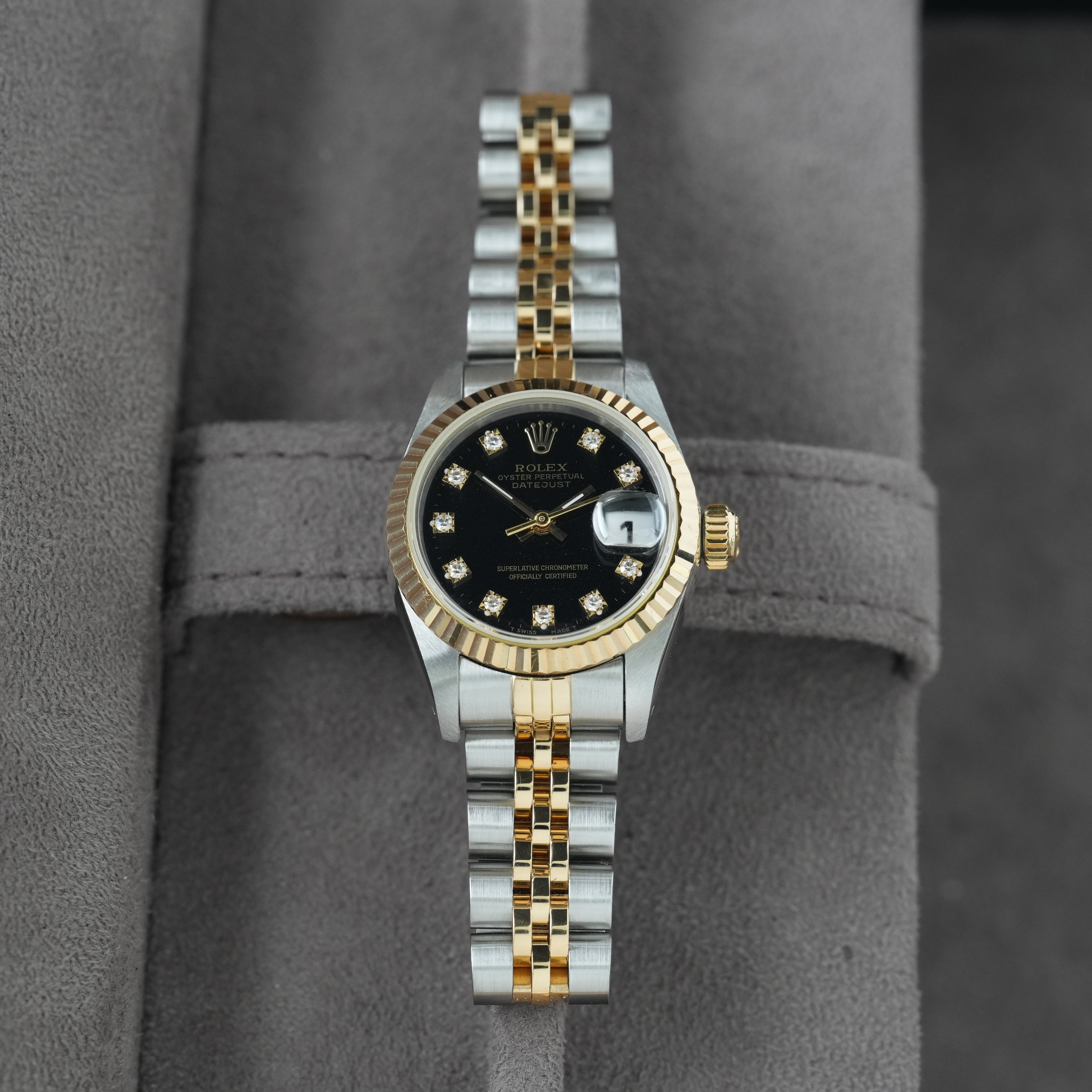 Rolex Lady-Datejust 26mm Ref. 69173 'Schwarzes Diamant-Blatt' Box & Papiere 1993