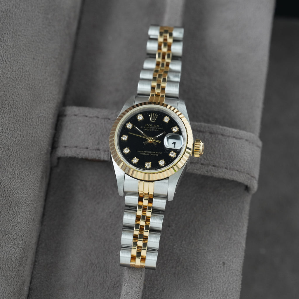 Rolex Lady-Datejust 26mm Ref. 69173 'Schwarzes Diamant-Blatt' Box & Papiere 1993