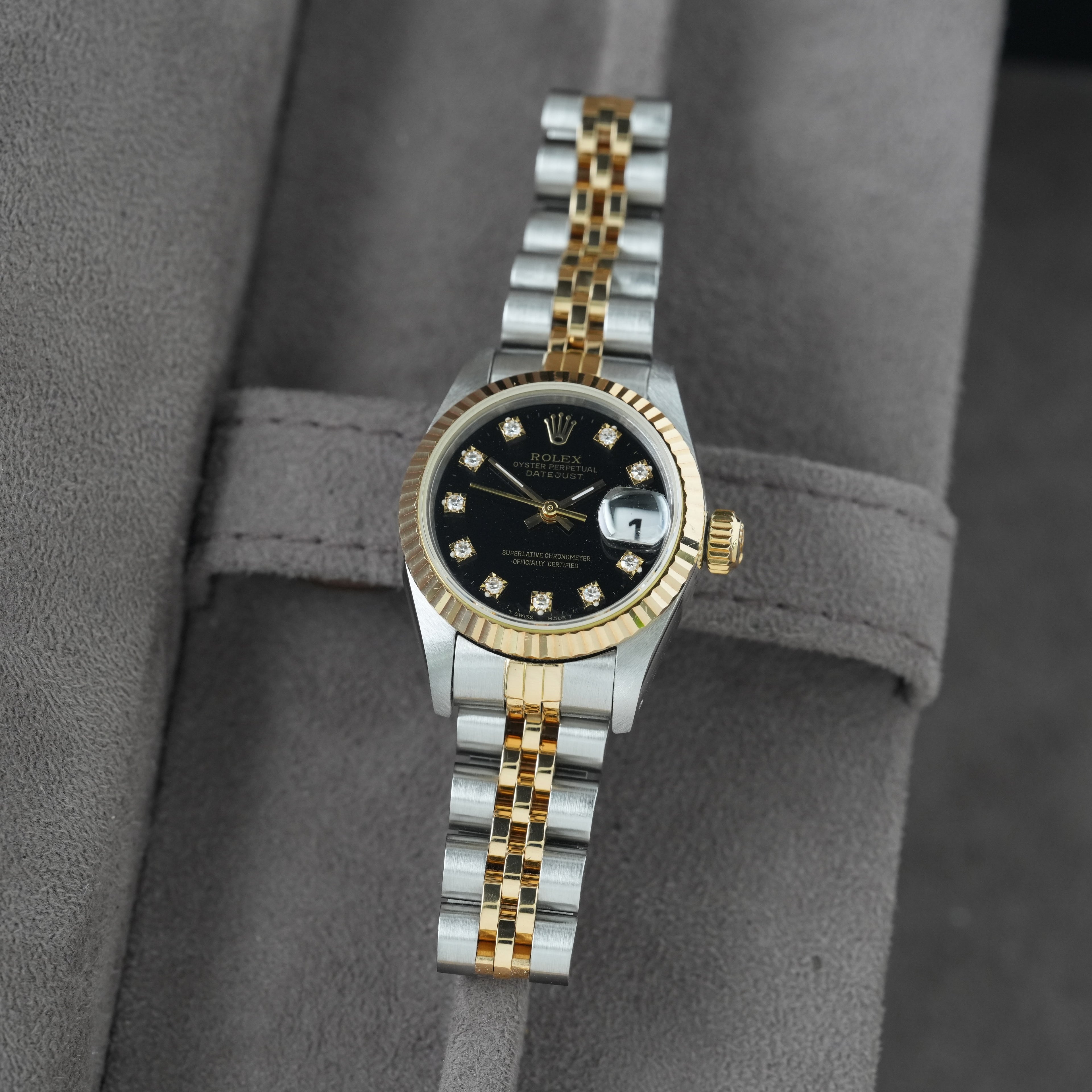 Rolex Lady-Datejust 26mm Ref. 69173 'Schwarzes Diamant-Blatt' Box & Papiere 1993
