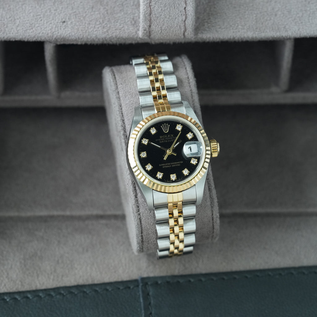 Rolex Lady-Datejust 26mm Ref. 69173 'Schwarzes Diamant-Blatt' Box & Papiere 1993