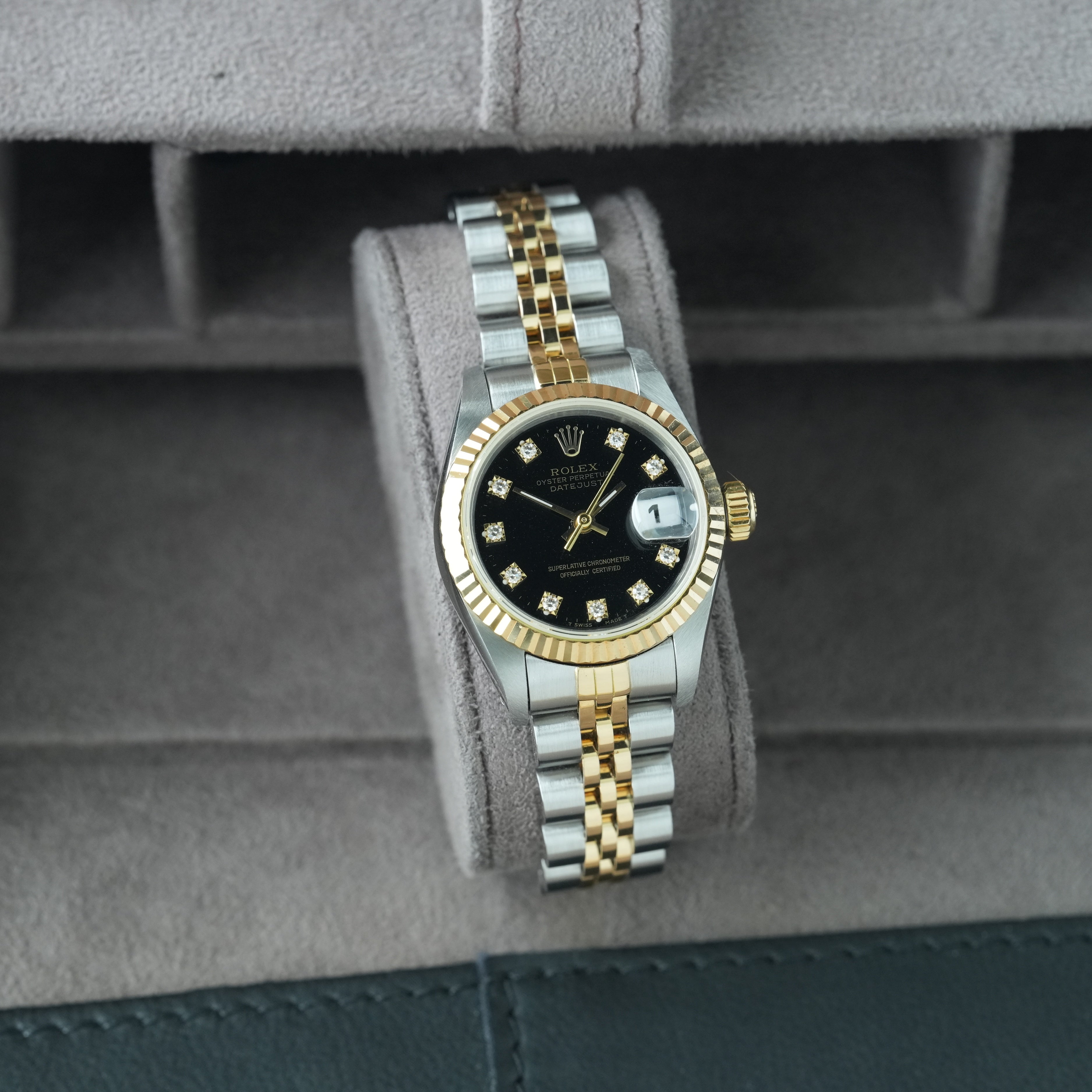 Rolex Lady-Datejust 26mm Ref. 69173 'Schwarzes Diamant-Blatt' Box & Papiere 1993