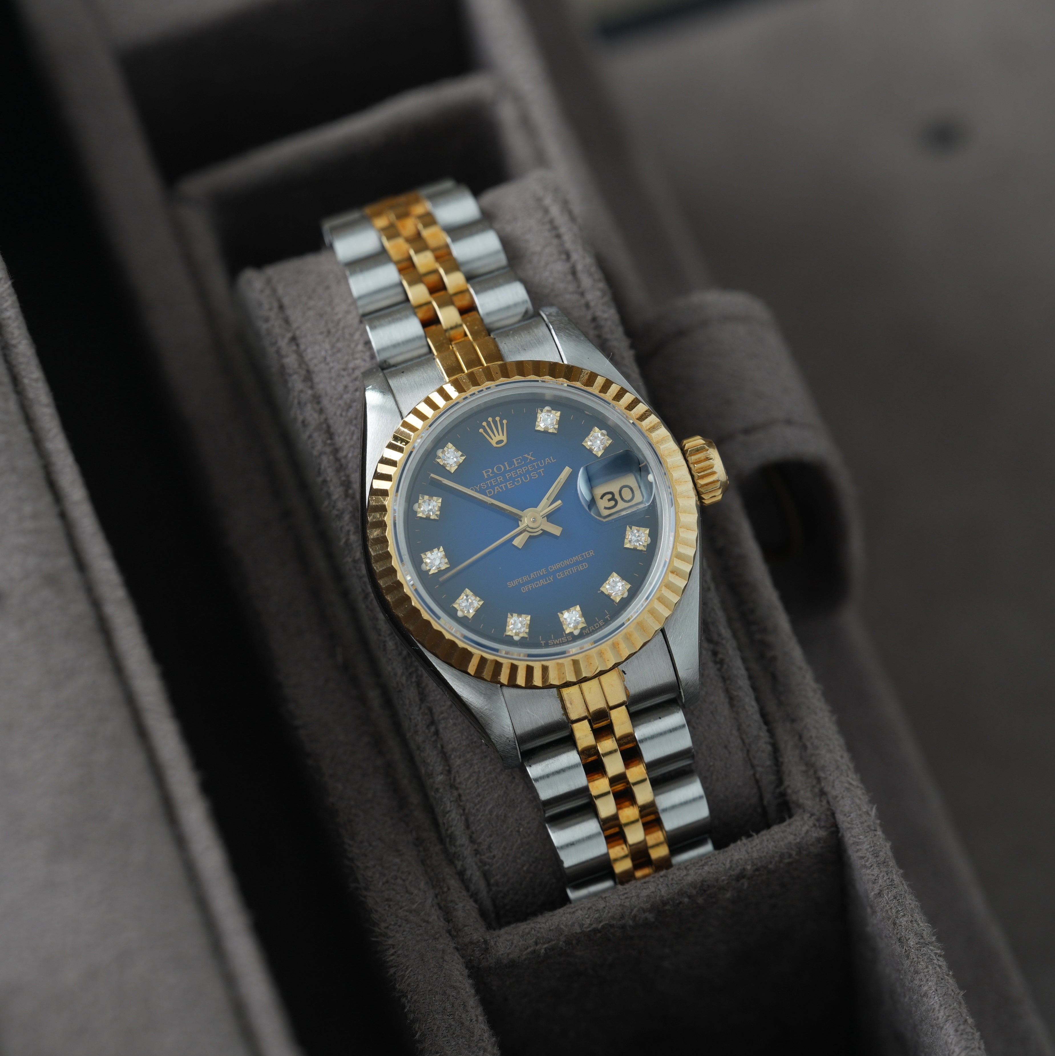 Rolex Lady-Datejust 26mm Ref. 69173 'Blau Vignette' Box & Papiere