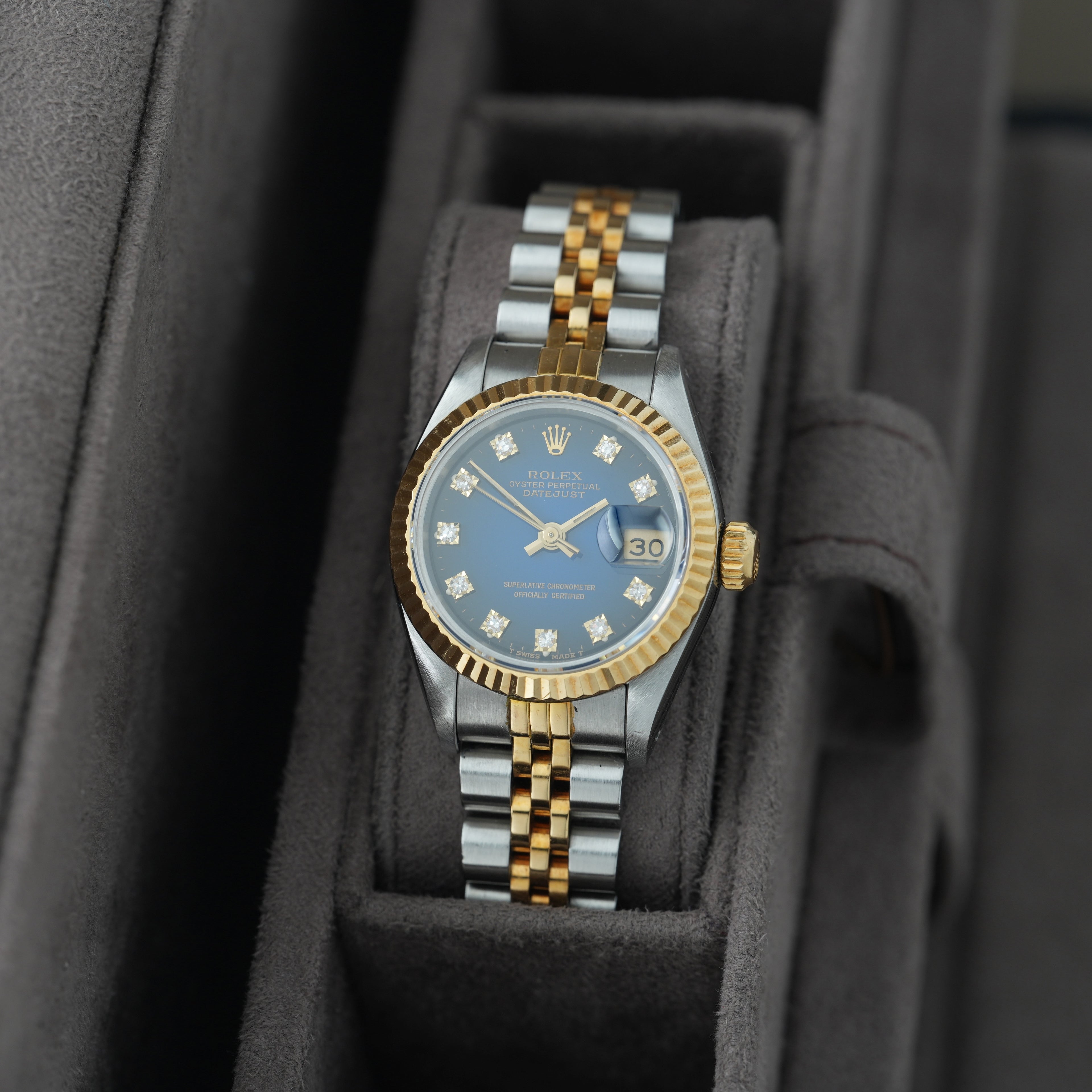 Rolex Lady-Datejust 26mm Ref. 69173 'Blau Vignette' Box & Papiere