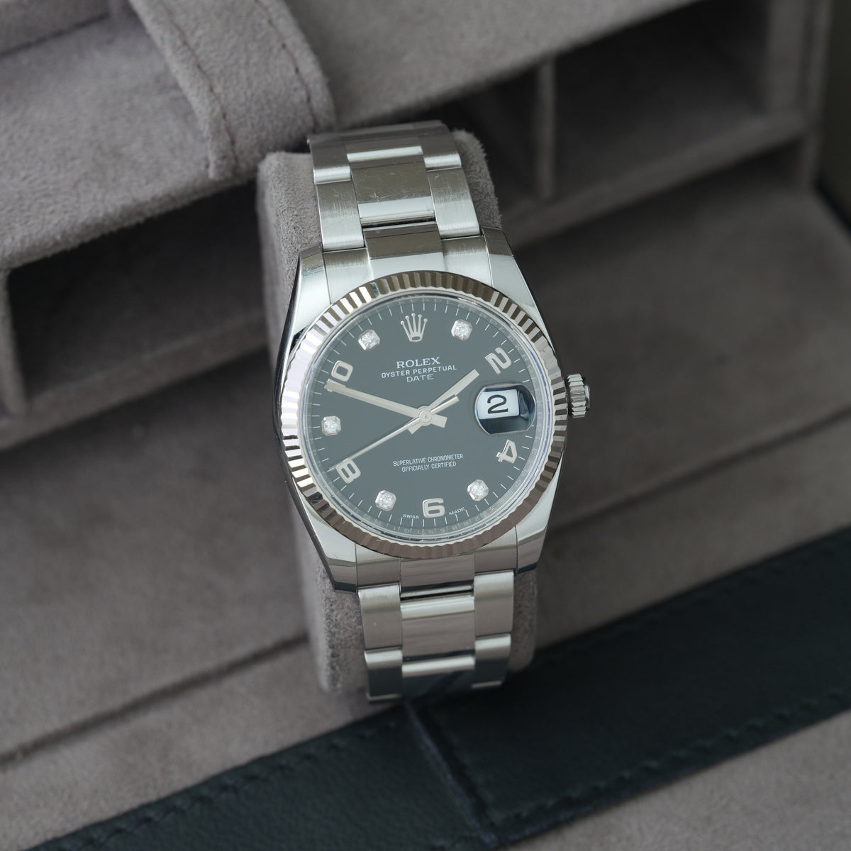 Rolex Oyster Perpetual 34 Ref. 115234 'Schwarzes Diamant Blatt'