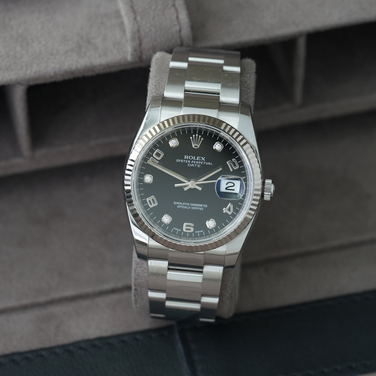 Rolex Oyster Perpetual 34 Ref. 115234 'Schwarzes Diamant Blatt'