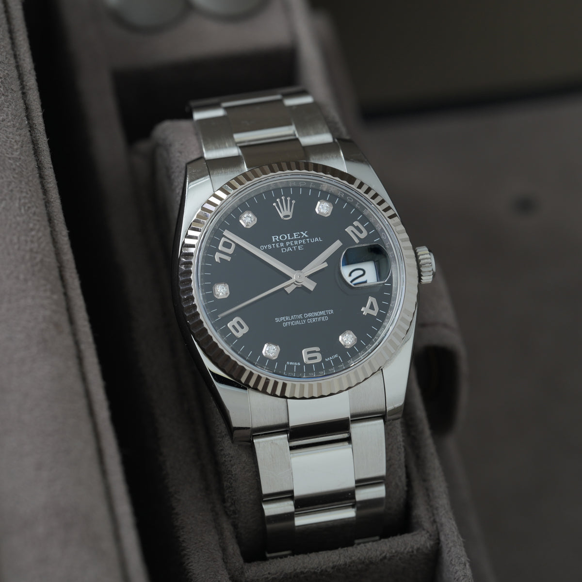 Rolex Oyster Perpetual 34 Ref. 115234 'Schwarzes Diamant Blatt'