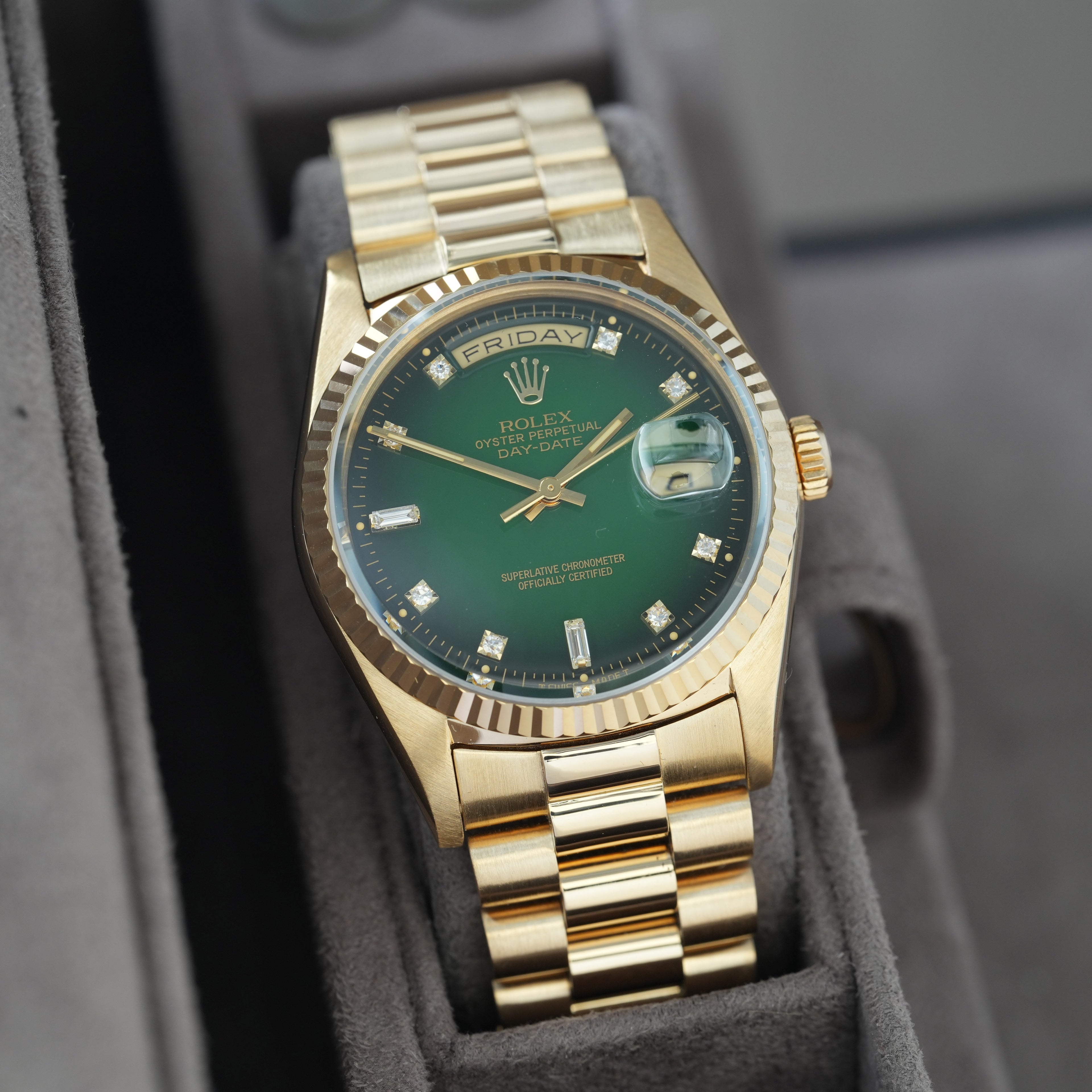 Rolex Day-Date Ref. 18238 'Grün Vignette-Degrade' Box & Papiere